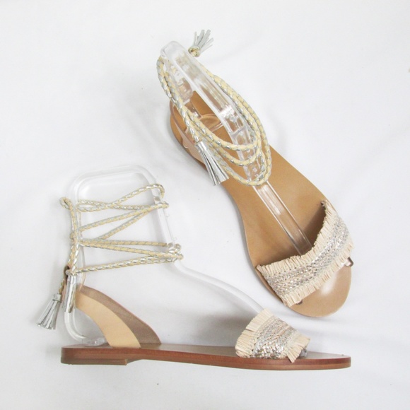 J. Crew | Raffia Beige Silver Wrap Flat Sandal - Picture 2 of 7